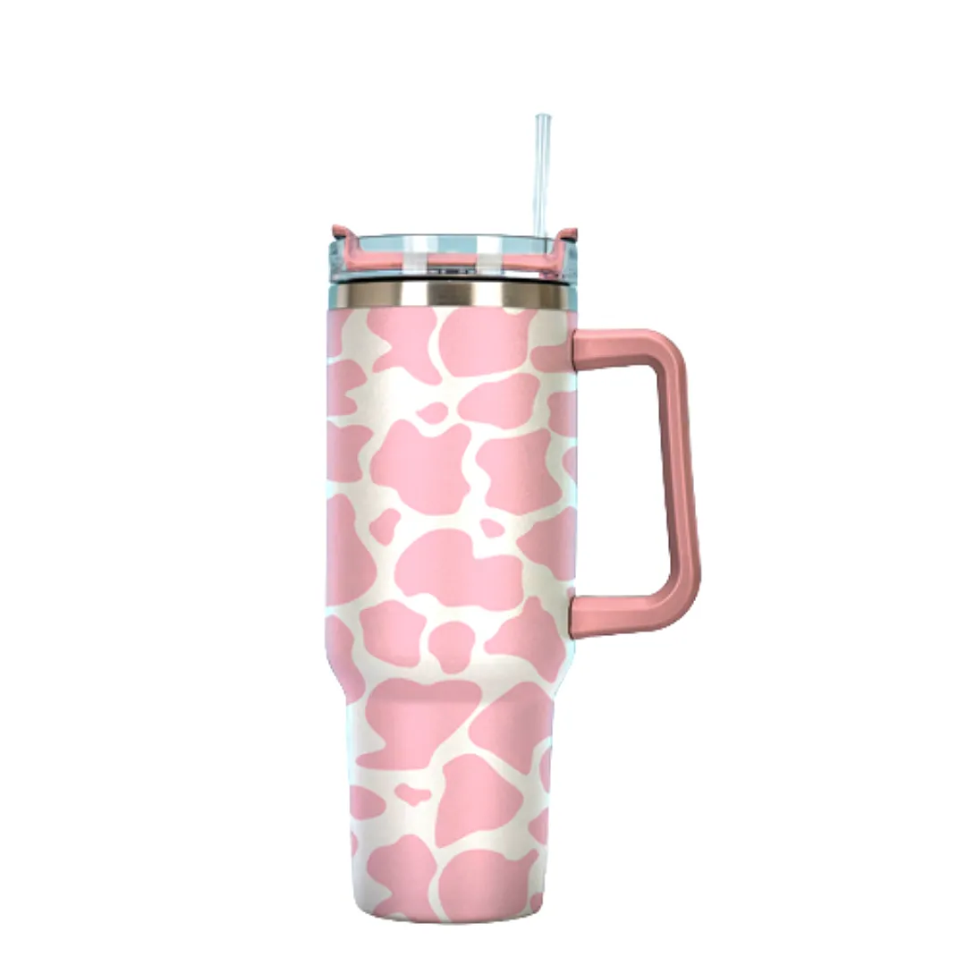 Pink Cowhide Tumbler with Handle