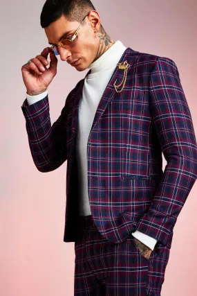 Plaid Skinny Fit Suit Jacket