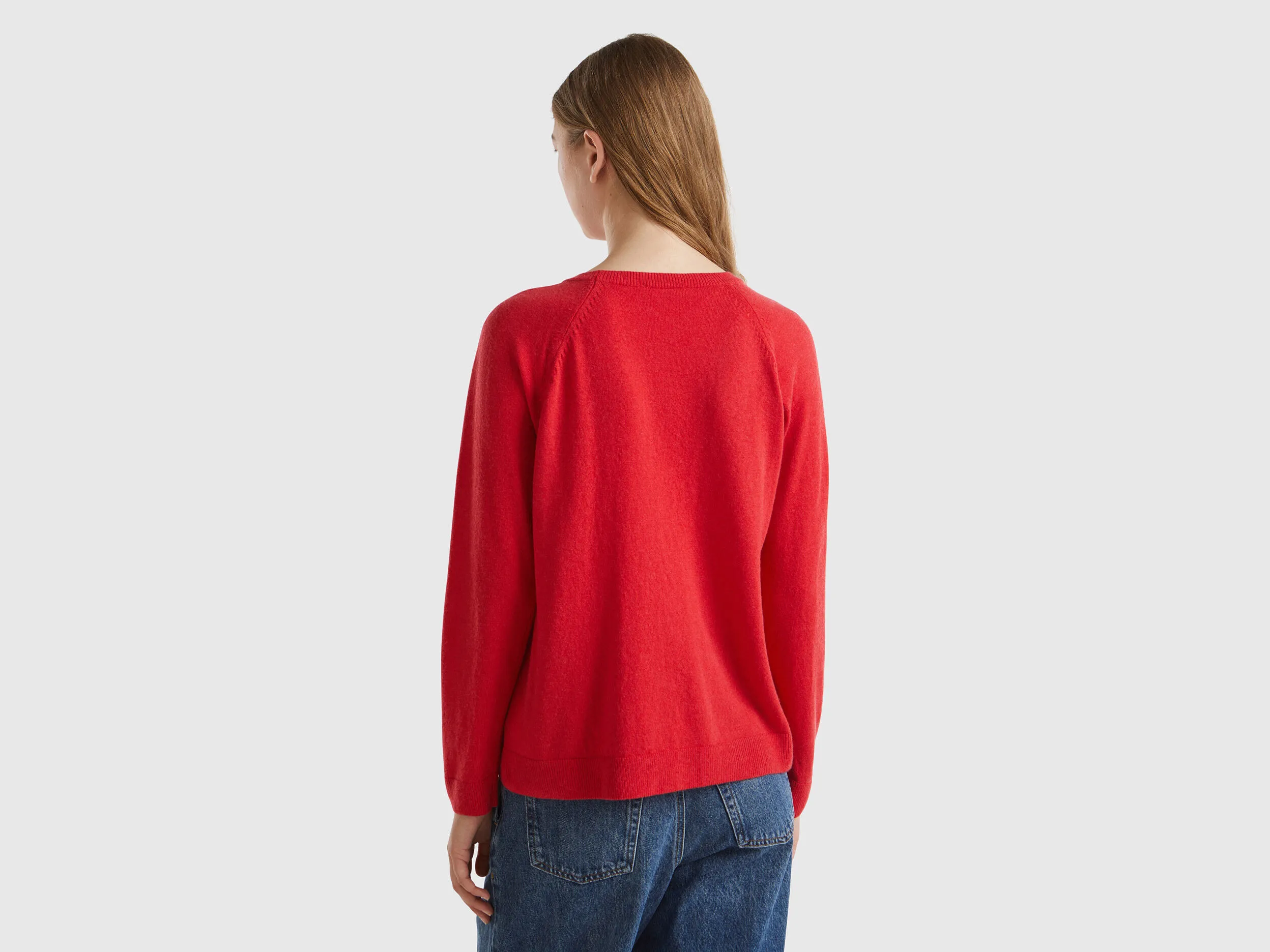 Red crew neck sweater in wool and cashmere blend - Red | Benetton