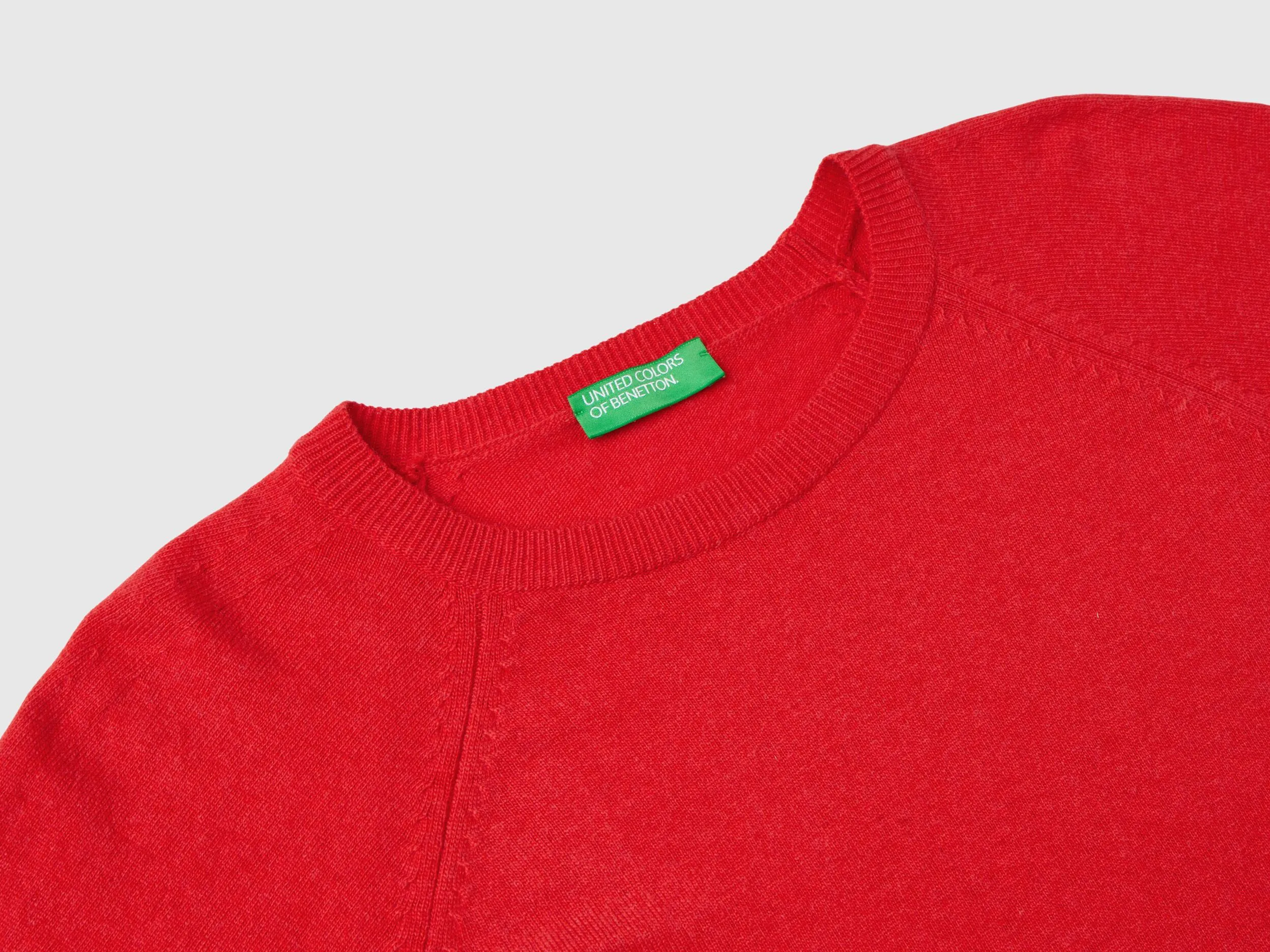 Red crew neck sweater in wool and cashmere blend - Red | Benetton