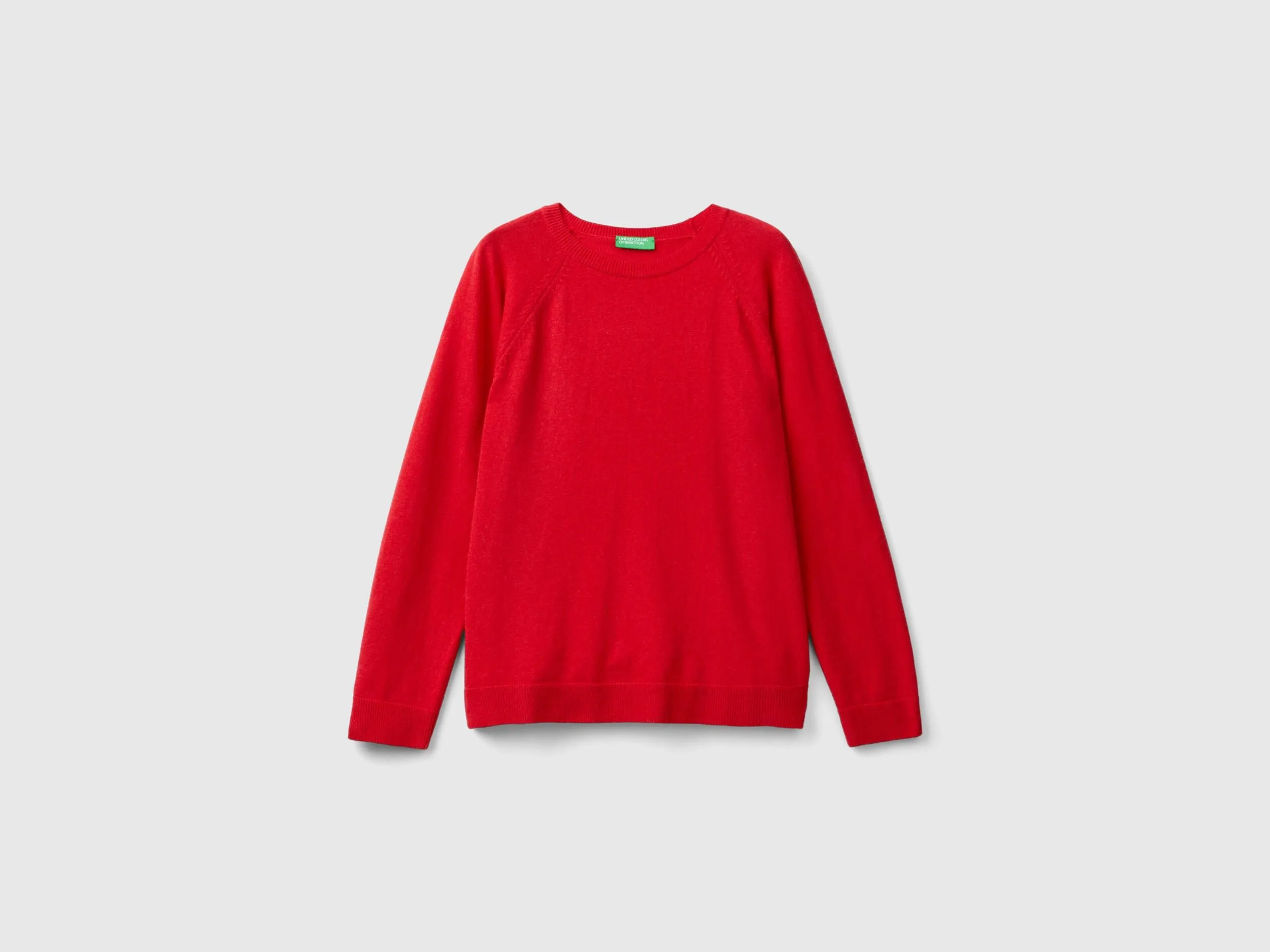 Red crew neck sweater in wool and cashmere blend - Red | Benetton