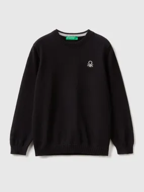 Regular fit sweater in 100% cotton - Black | Benetton