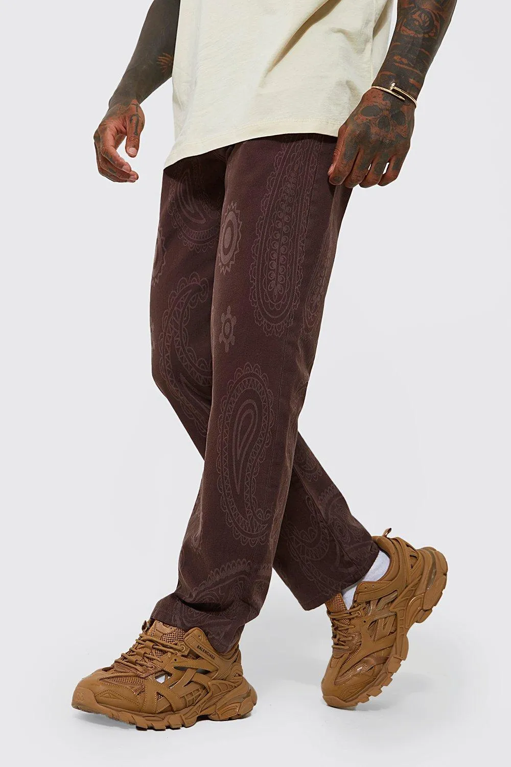 Relaxed Fit Paisley Print Jeans | boohooMAN UK