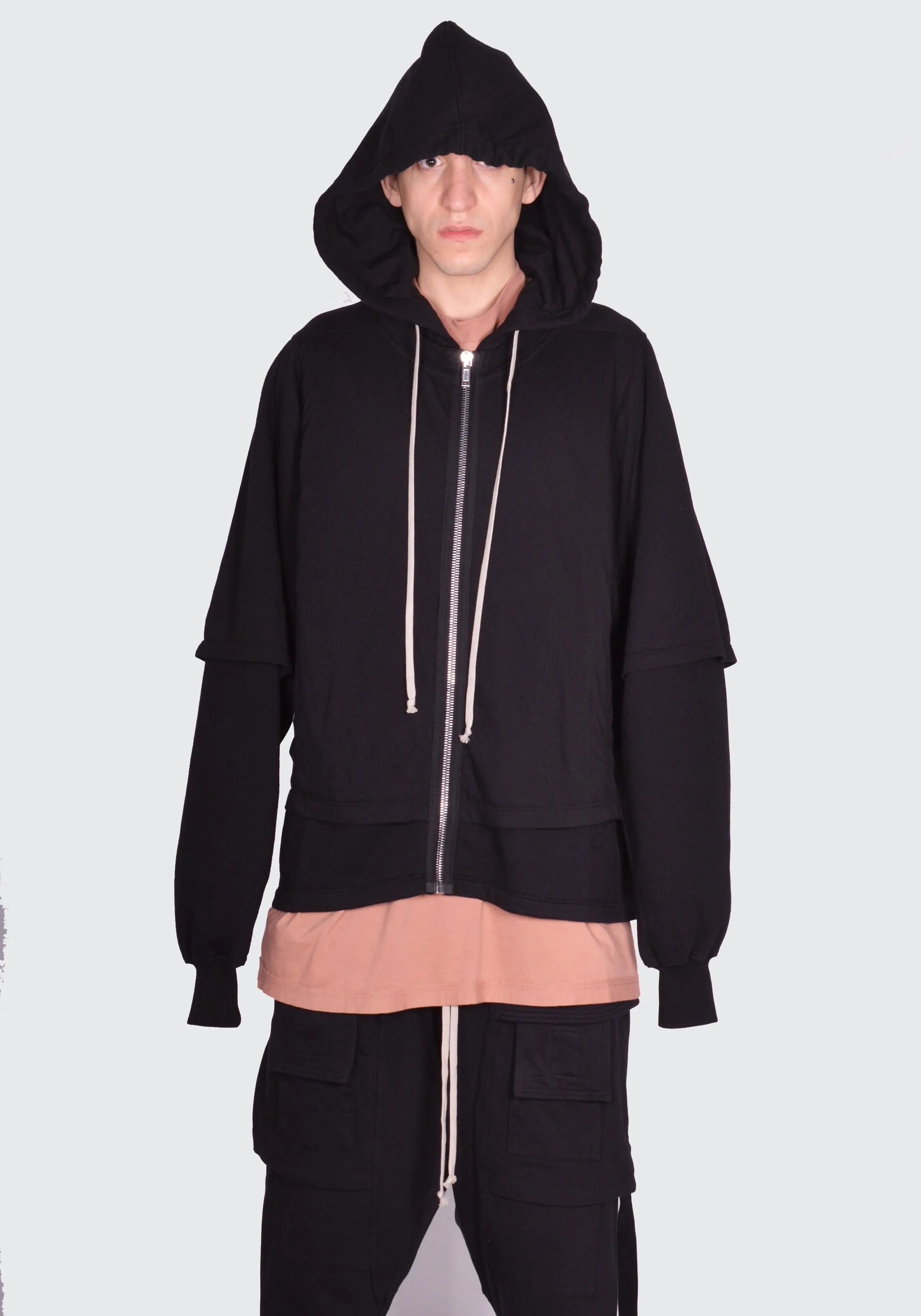 RICK OWENS DRKSHDW DU01D1270 RNF 09 ZIPPED HUSTLER SWEAT HOODIE BLACK