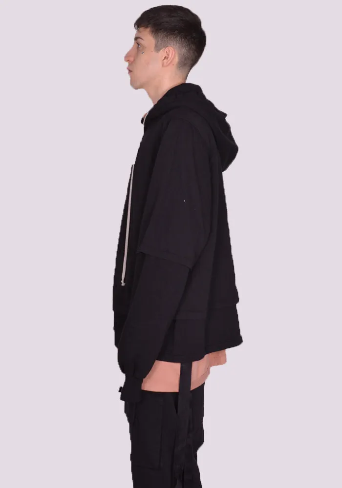 RICK OWENS DRKSHDW DU01D1270 RNF 09 ZIPPED HUSTLER SWEAT HOODIE BLACK