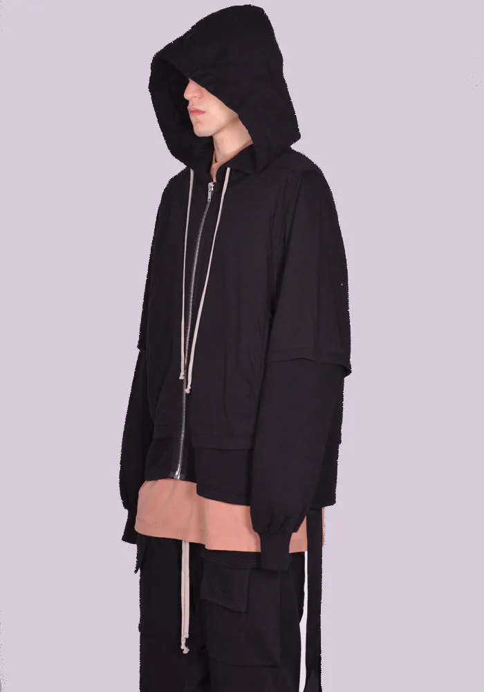 RICK OWENS DRKSHDW DU01D1270 RNF 09 ZIPPED HUSTLER SWEAT HOODIE BLACK