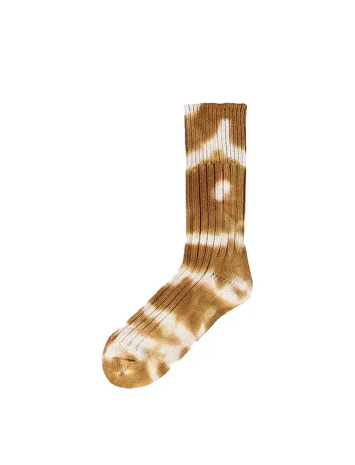 RoToTo Chunky Ribbed Tie Dye Crew Socks Light Brown / Beige