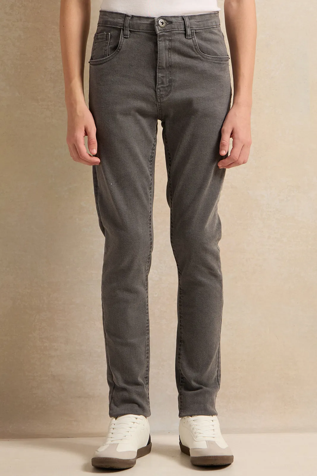 Senior Boys Grey Solid Jeans