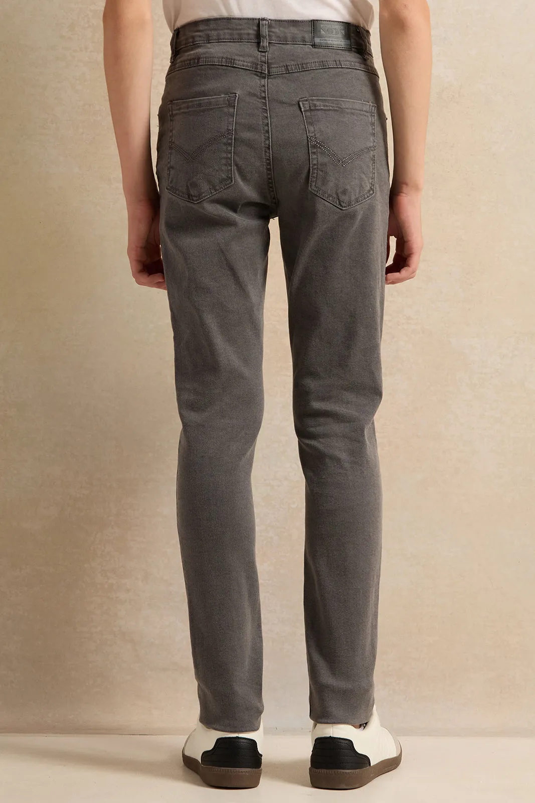 Senior Boys Grey Solid Jeans