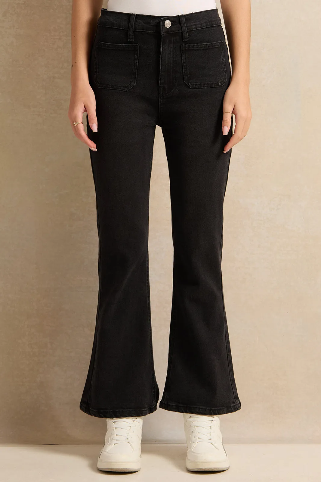 Senior Girls Black Flared Jeans