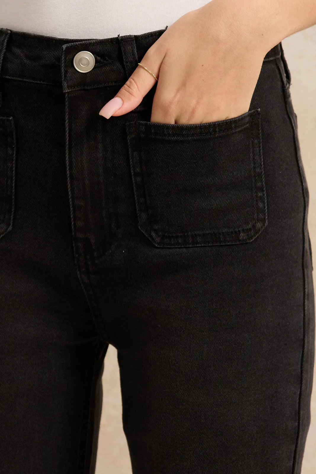 Senior Girls Black Flared Jeans