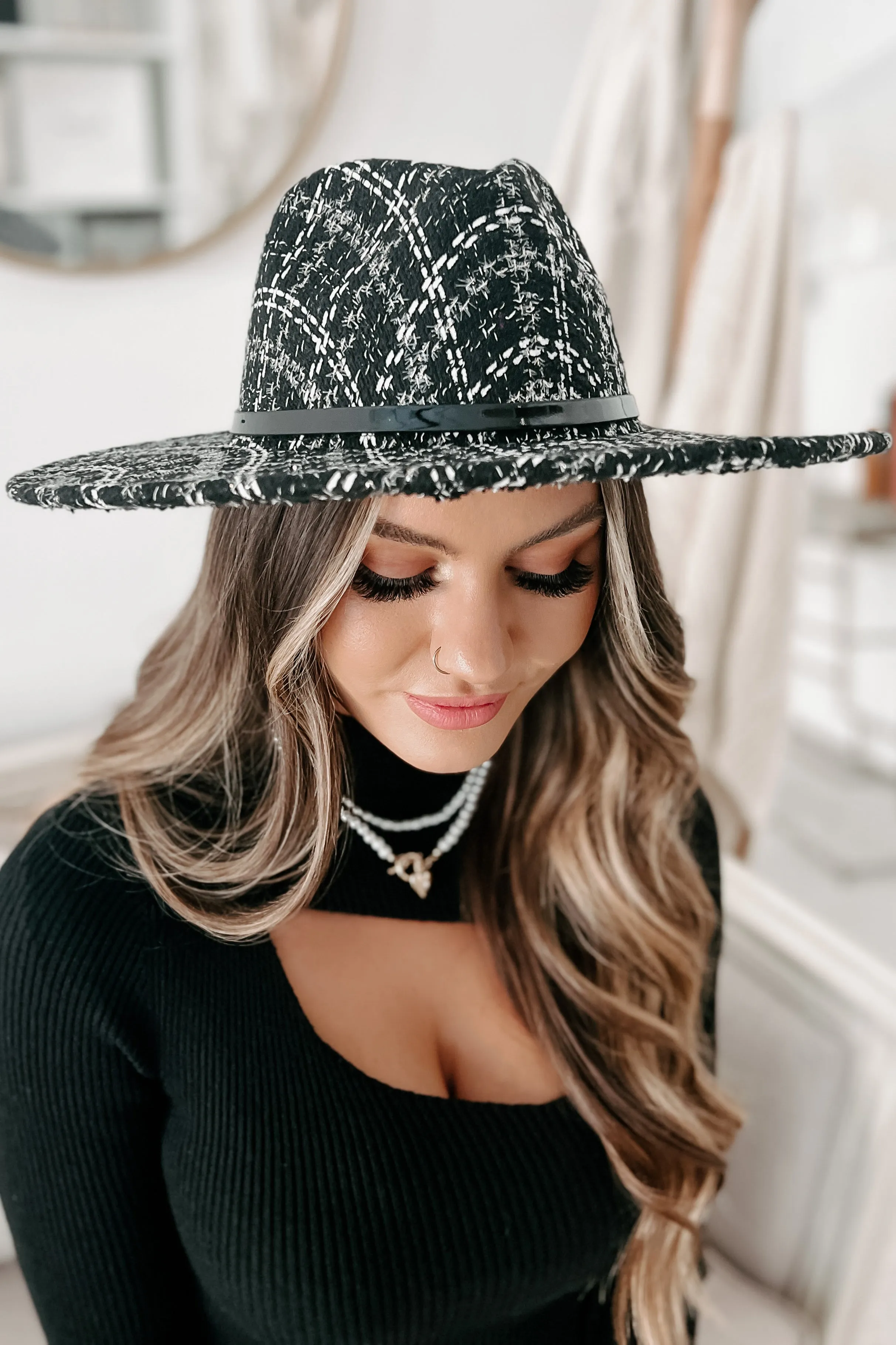 She's Got Game Plaid Wide Brim Hat (Black)