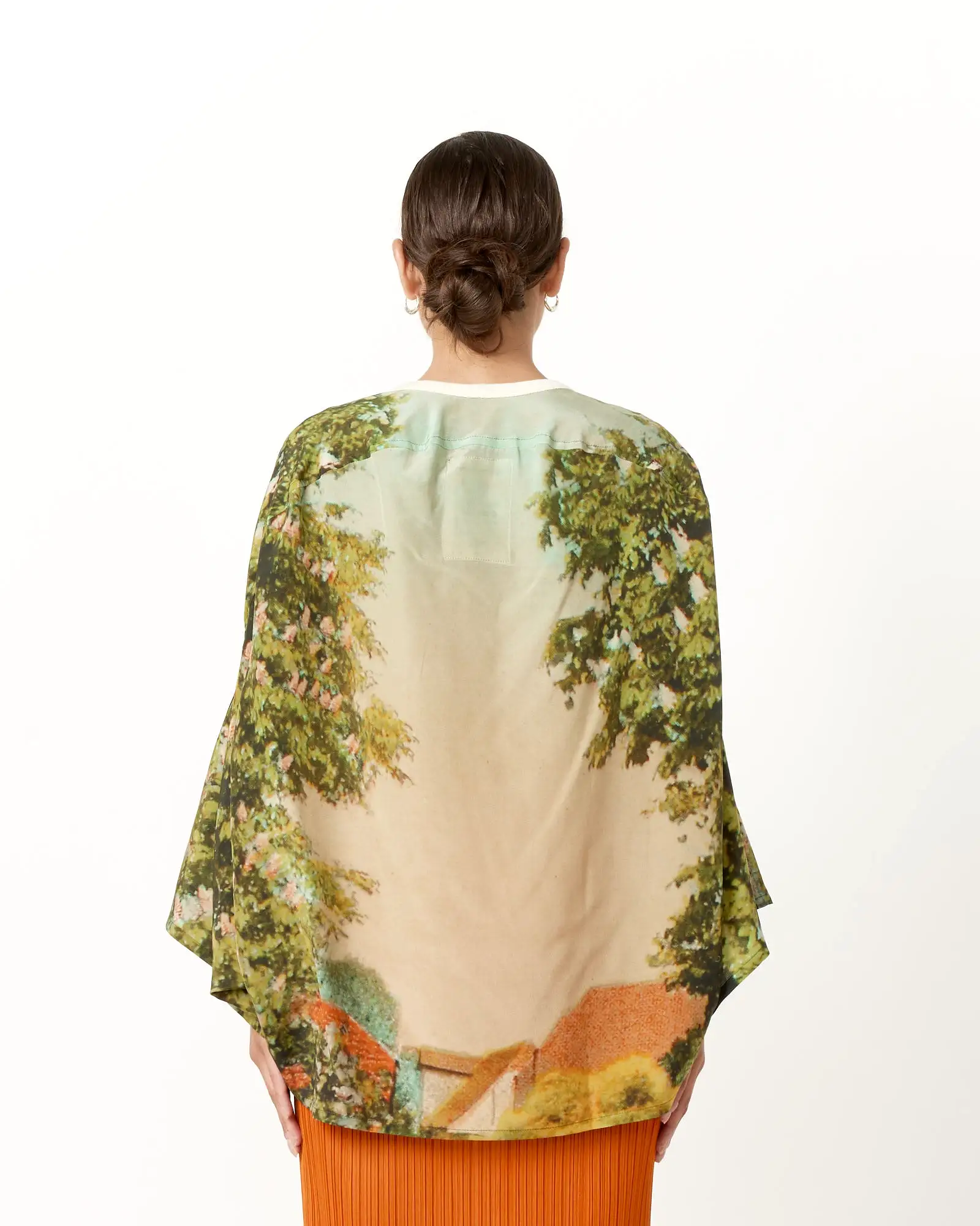 Silk Sweatshirt Wide Top in Print F