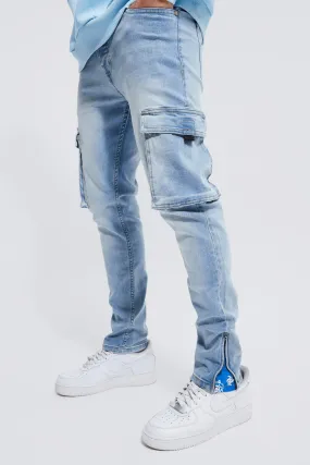 Skinny Stretch Cargo Split Hem Bandana Jeans | boohooMAN UK