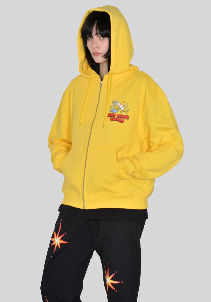 SKY HIGH FARM SHF03T023 SLIPPERY WHEN WET GRAPHIC ZIP SWEAT HOODIE YELLOW