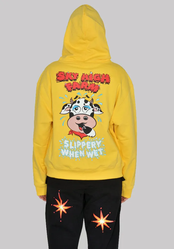 SKY HIGH FARM SHF03T023 SLIPPERY WHEN WET GRAPHIC ZIP SWEAT HOODIE YELLOW