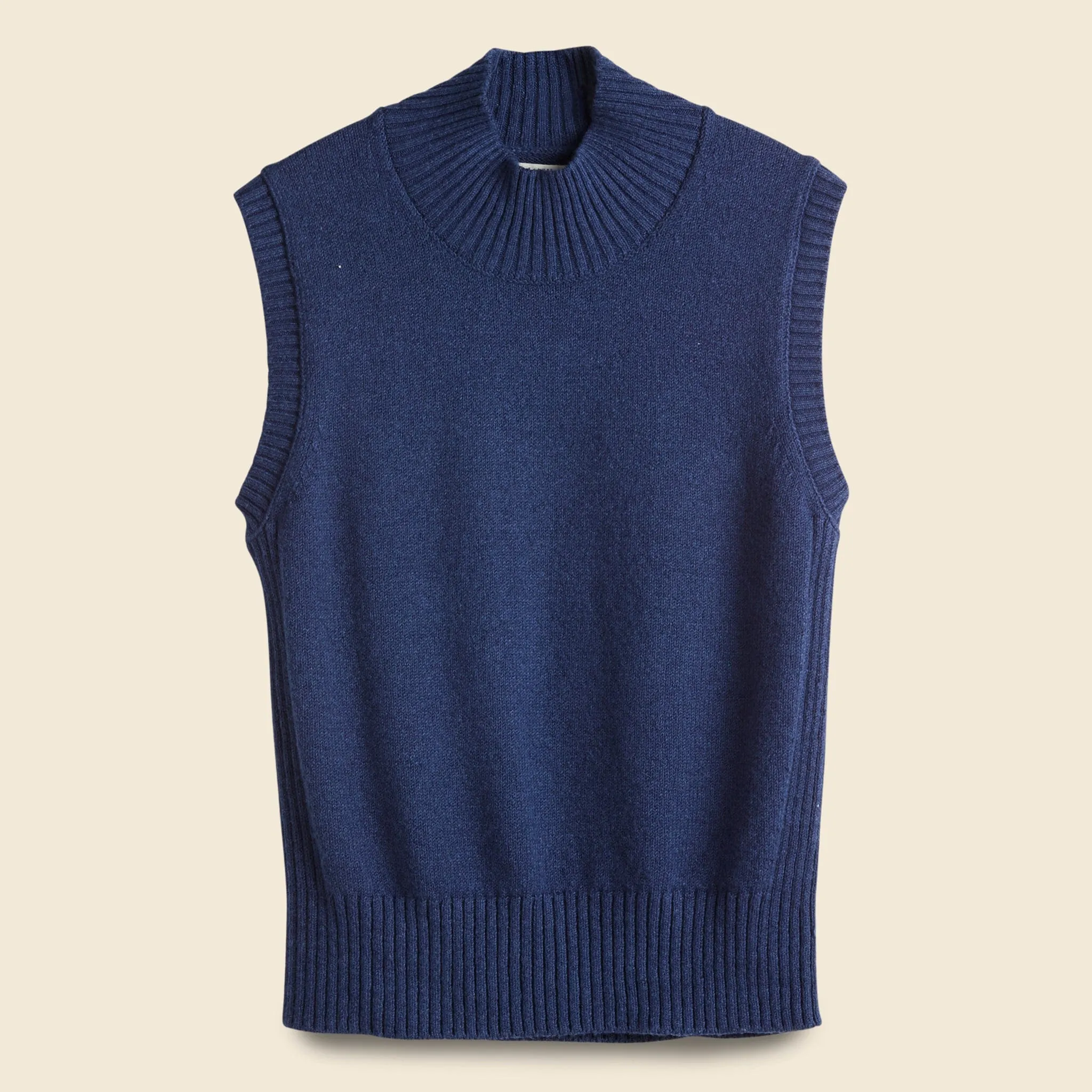 Sleeveless Mock Neck Sweater - Navy