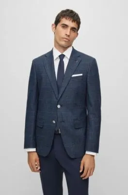 Slim-fit jacket in a checked stretch-wool blend 