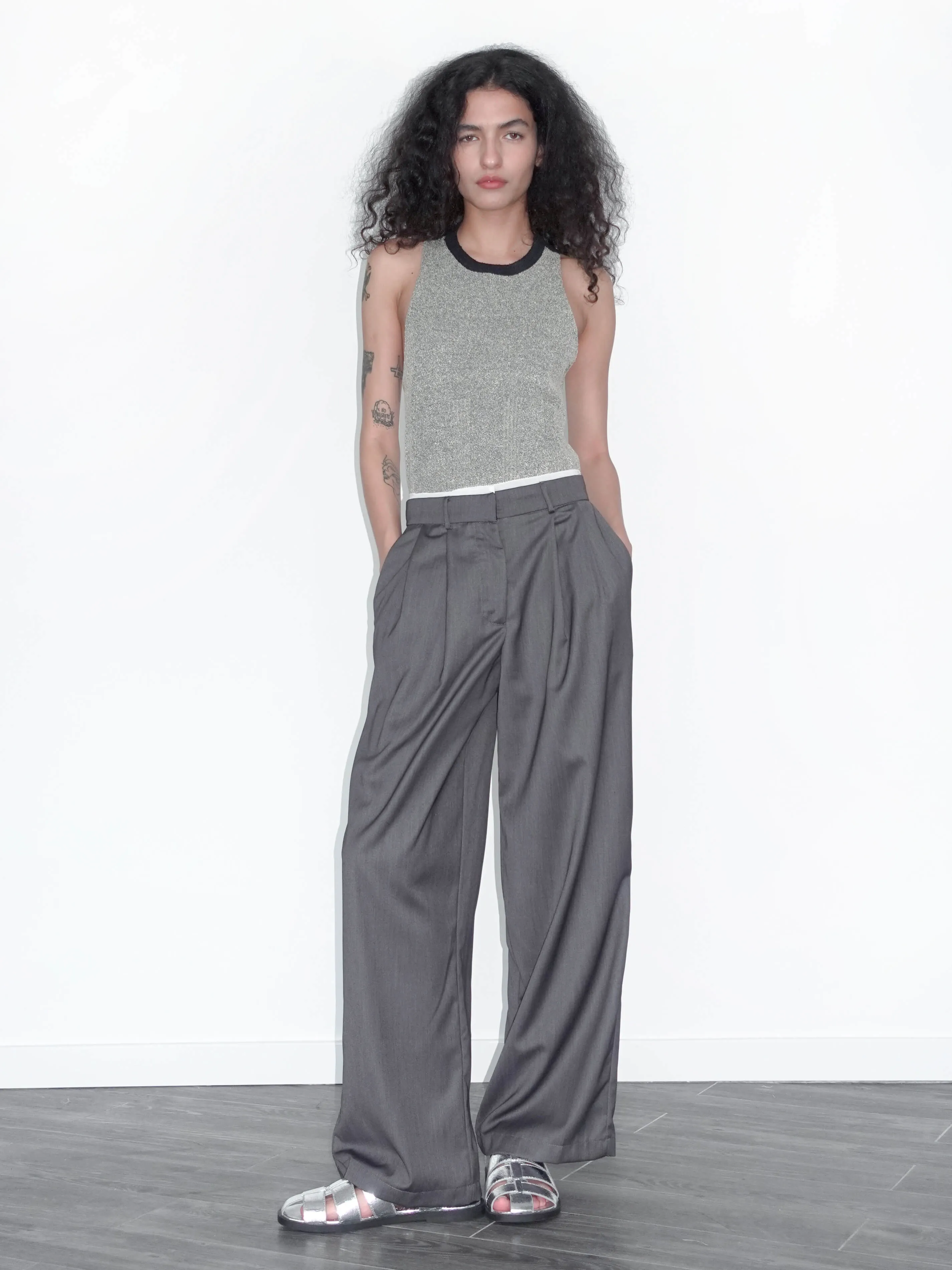 Slim Wide Leg Straight Casual Trousers