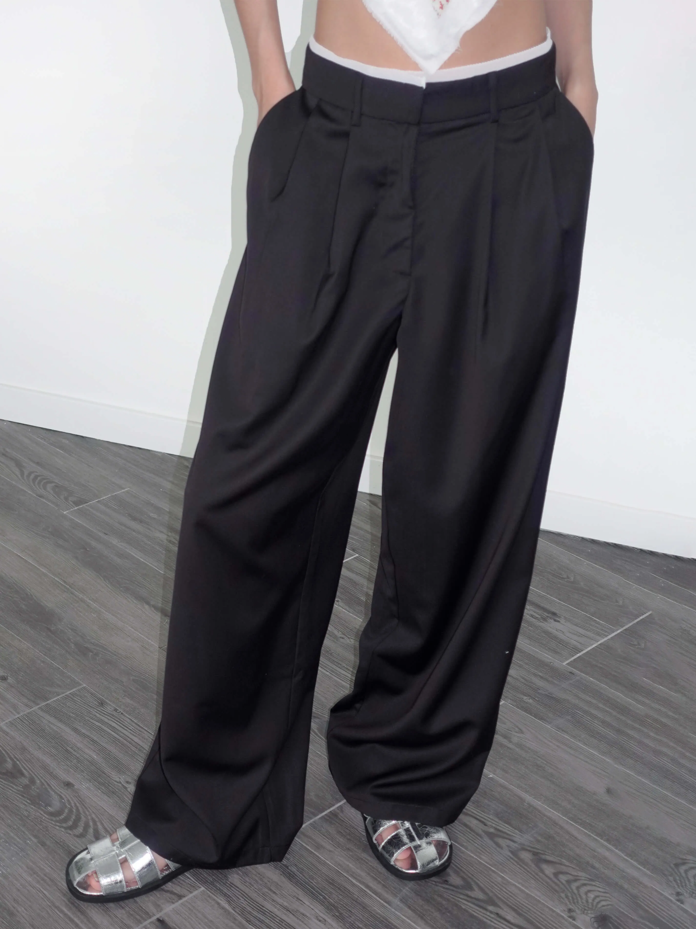 Slim Wide Leg Straight Casual Trousers