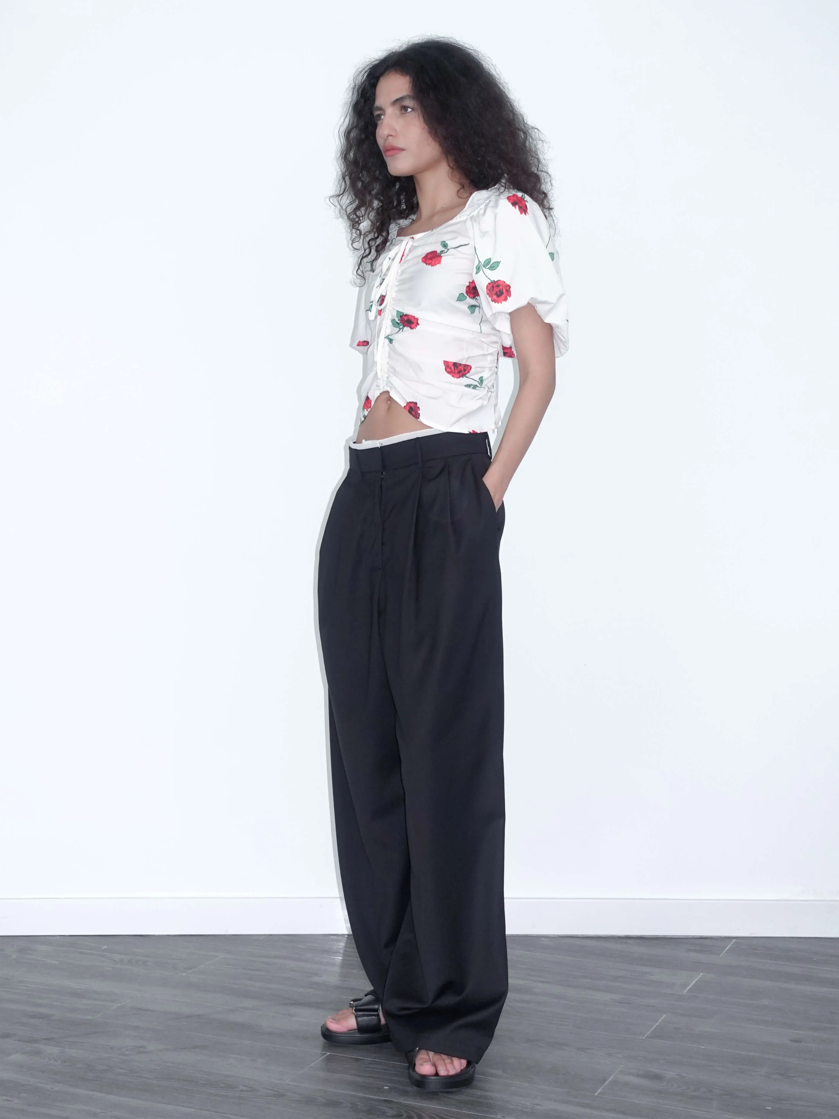 Slim Wide Leg Straight Casual Trousers