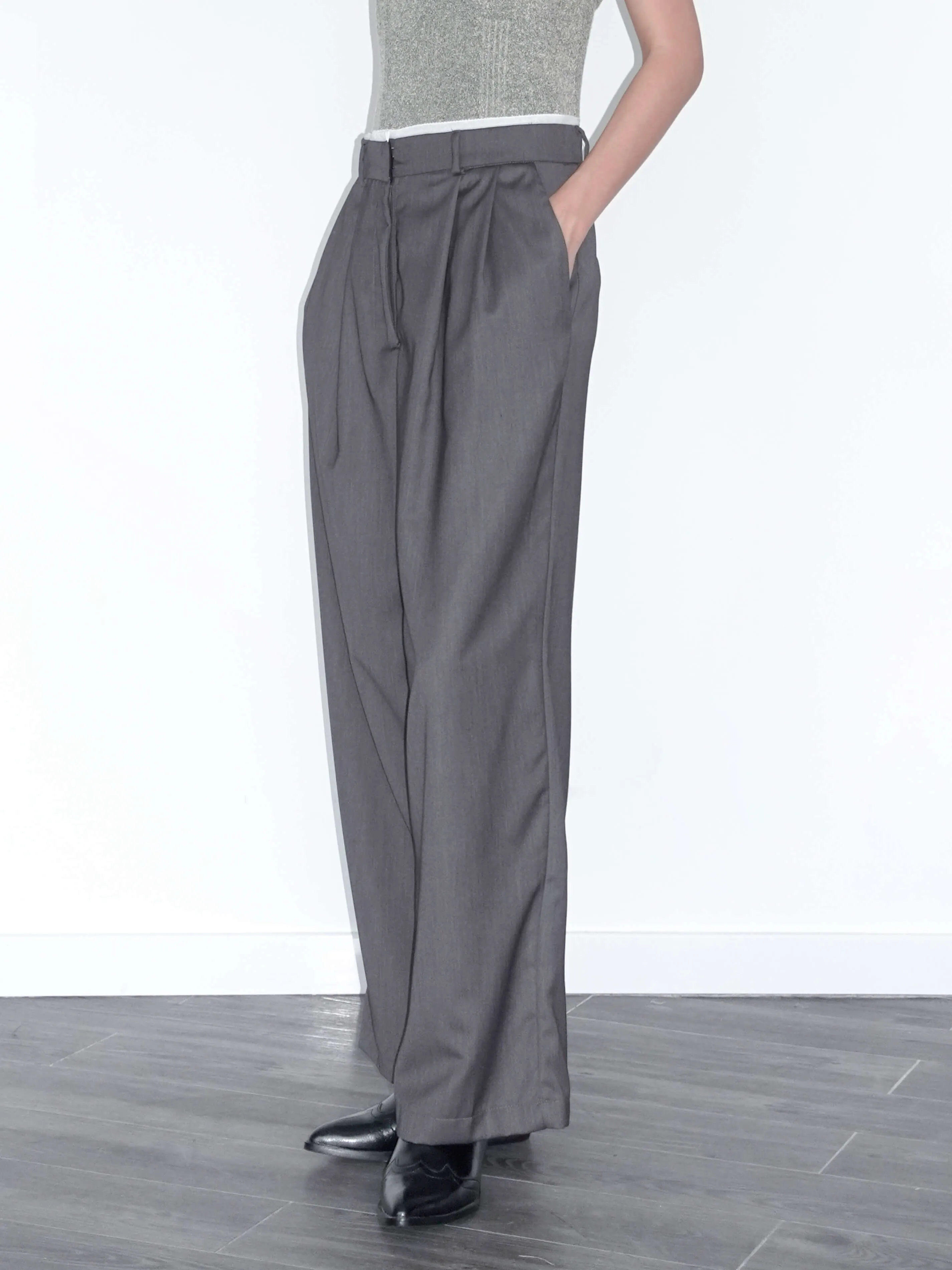 Slim Wide Leg Straight Casual Trousers