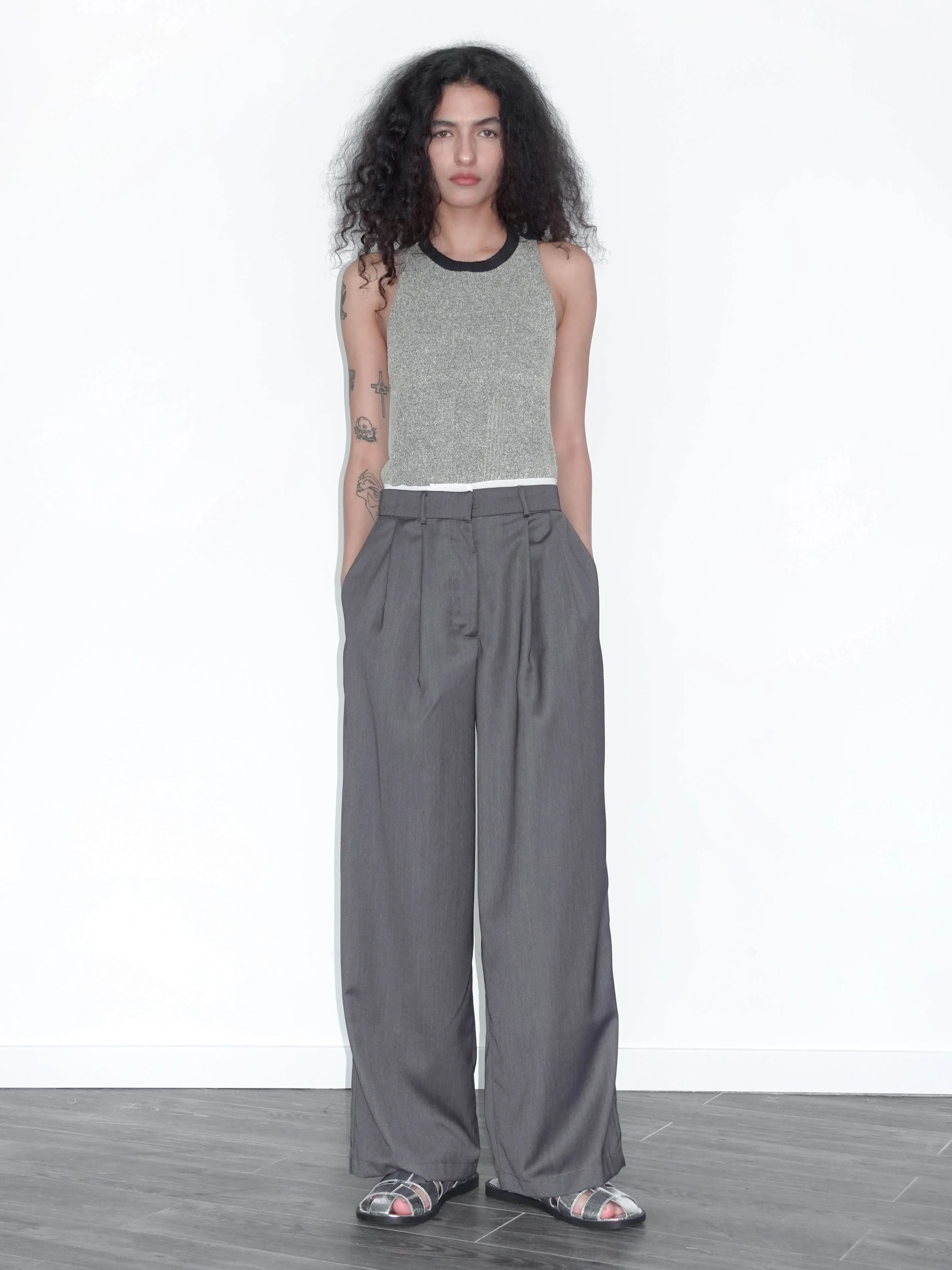 Slim Wide Leg Straight Casual Trousers