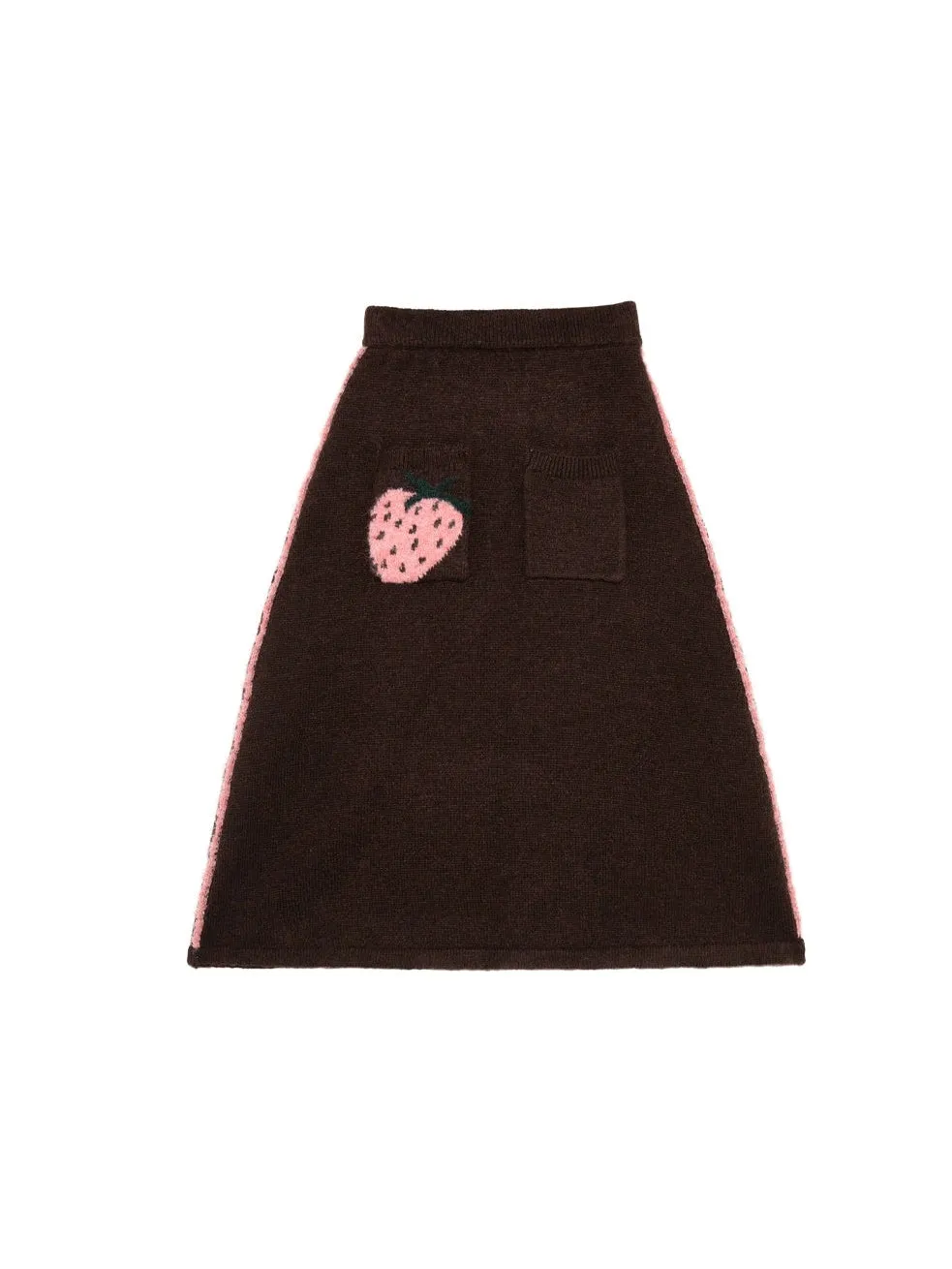 Strawberry Jacquard Half-open Collar Sweater & Mid-length Knitted Skirt