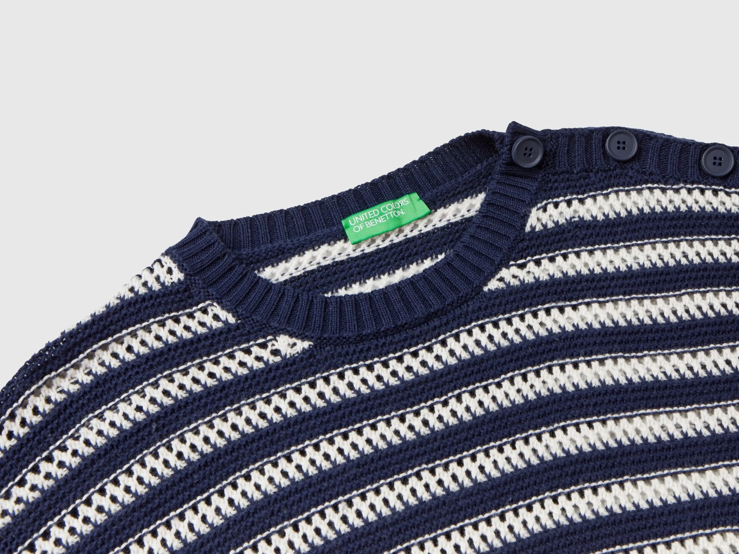 Striped boxy fit sweater - Dark Blue | Benetton