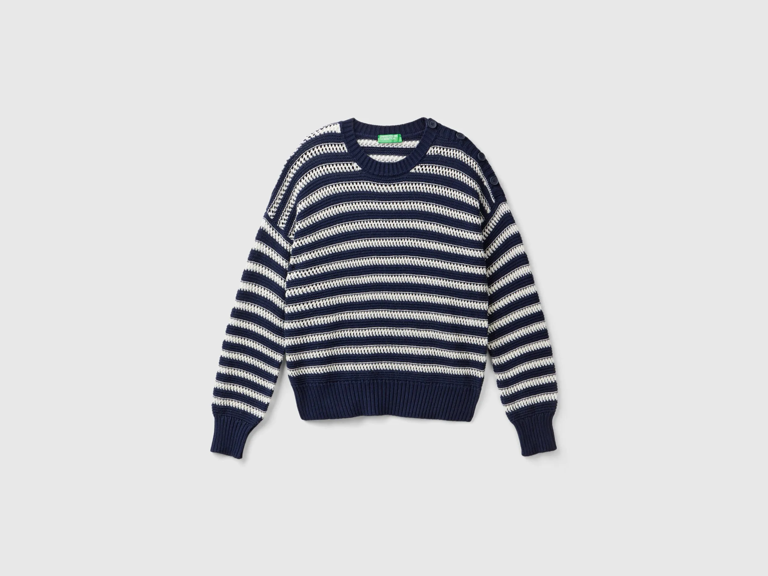 Striped boxy fit sweater - Dark Blue | Benetton