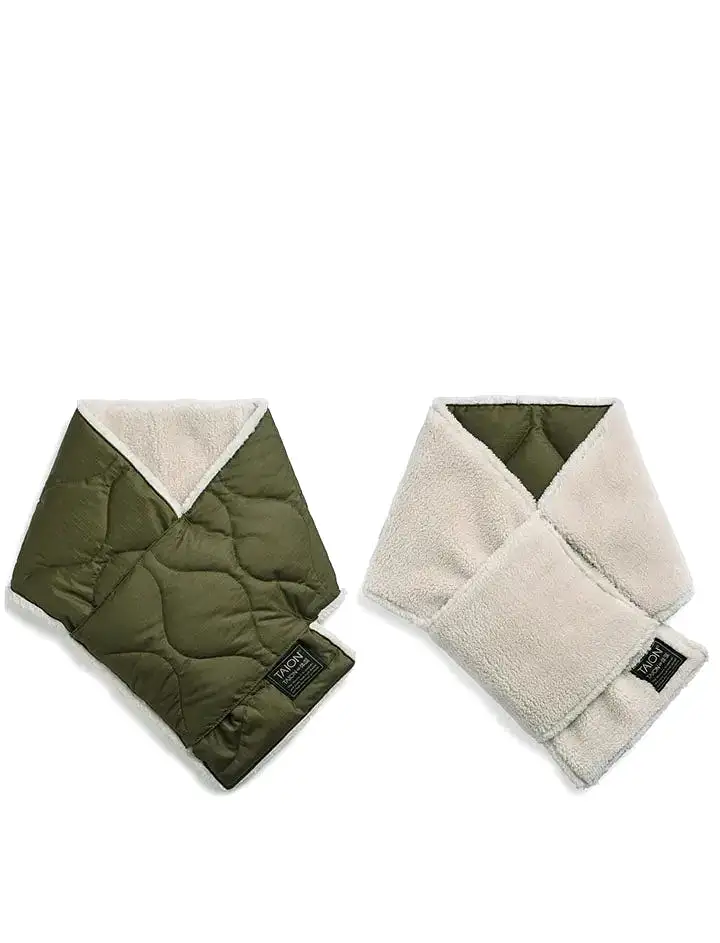 Taion Military Reversible Down Scarf Dark Olive / Cream