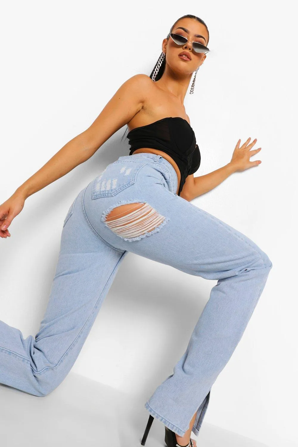 Tall Bum Rip Split Hem Jeans