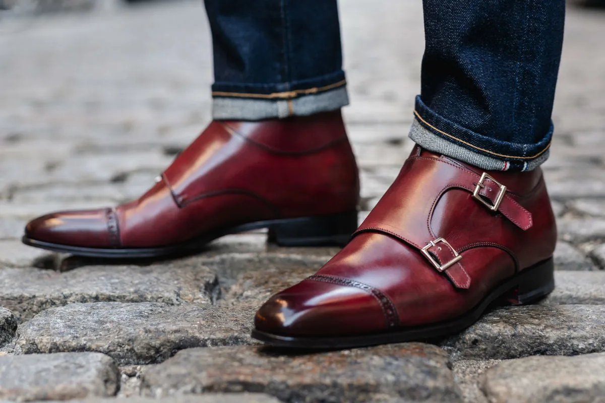 The Heston Double Monk Strap Boot - Oxblood