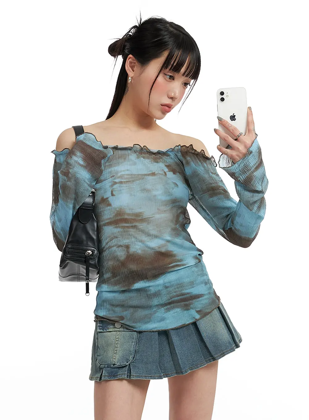 Tie Dye Shirred Frill Blouse IF426