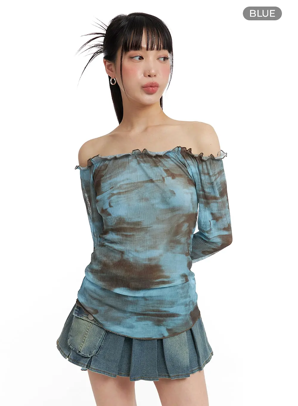 Tie Dye Shirred Frill Blouse IF426