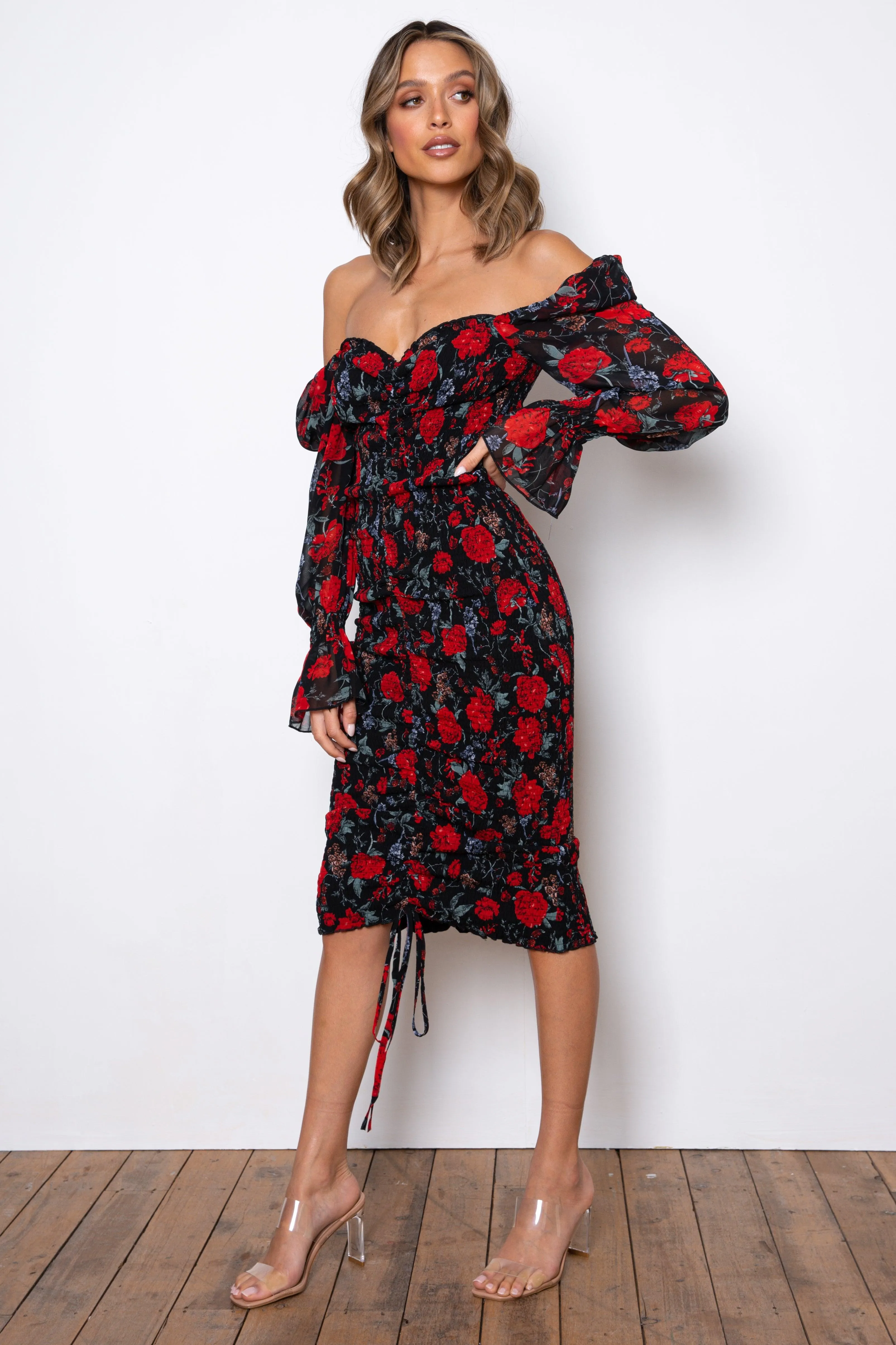 Tina Long Sleeve Dress - Black Rose