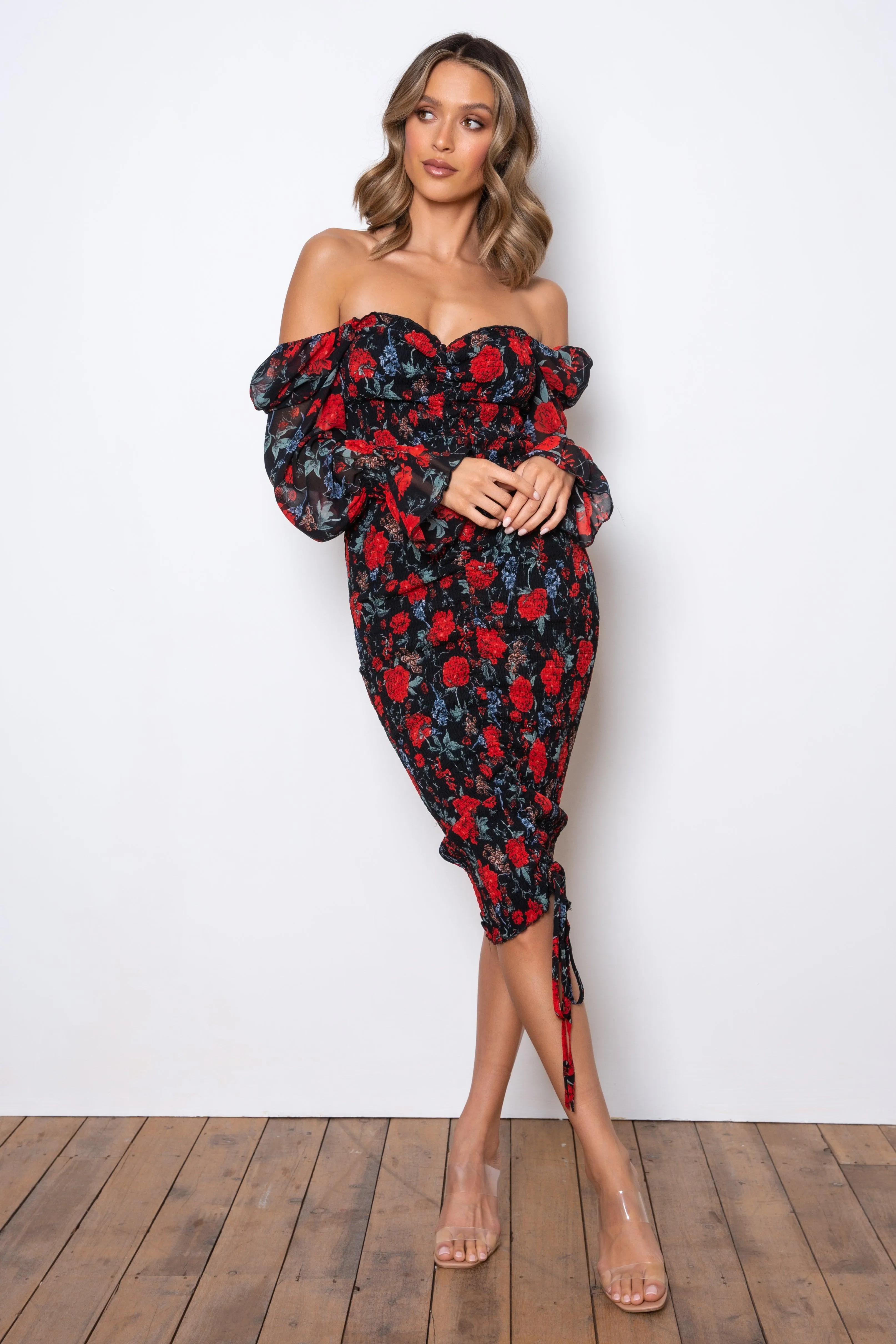 Tina Long Sleeve Dress - Black Rose