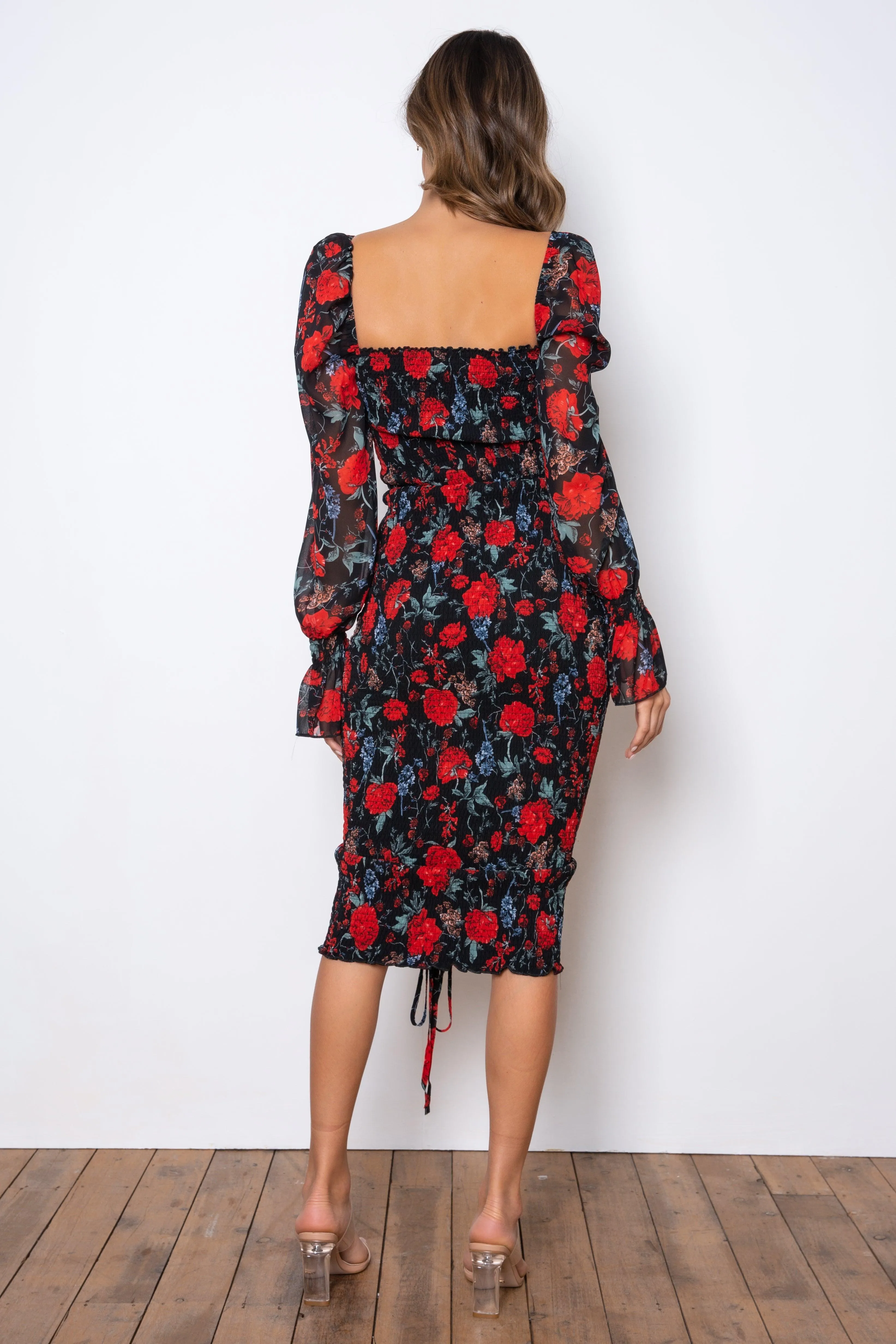 Tina Long Sleeve Dress - Black Rose