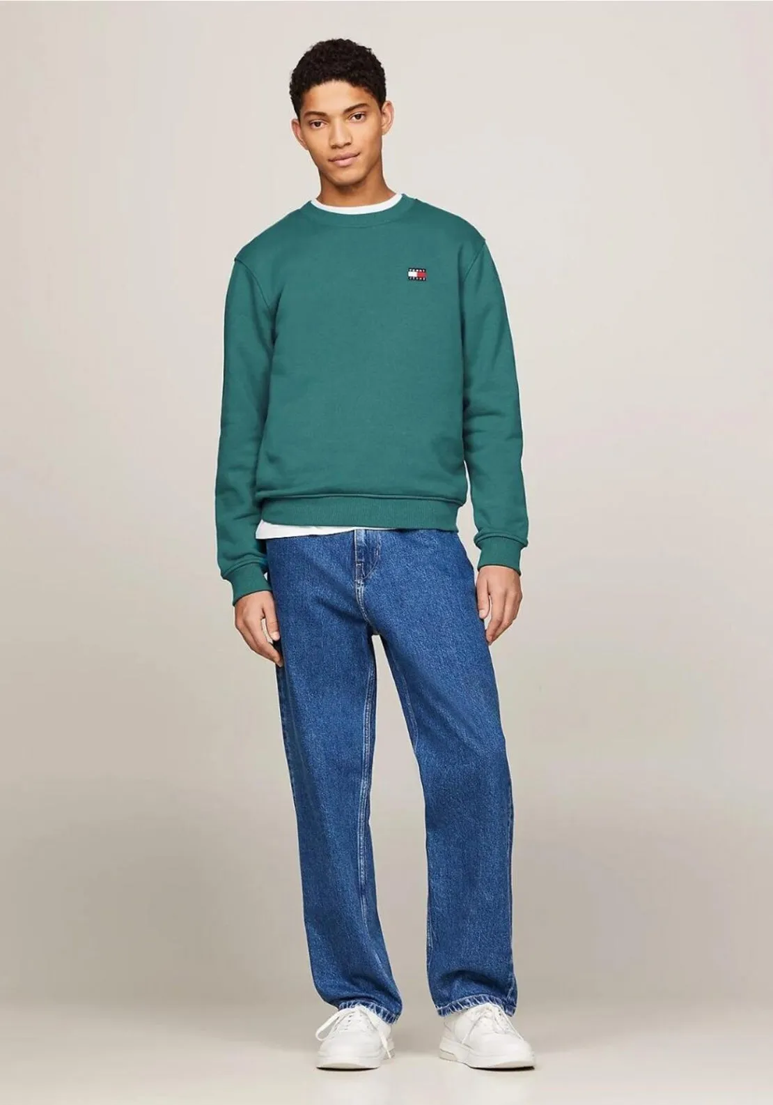 Tommy Jeans Badge Crew Neck Sweatshirt, Deep Seawater Green