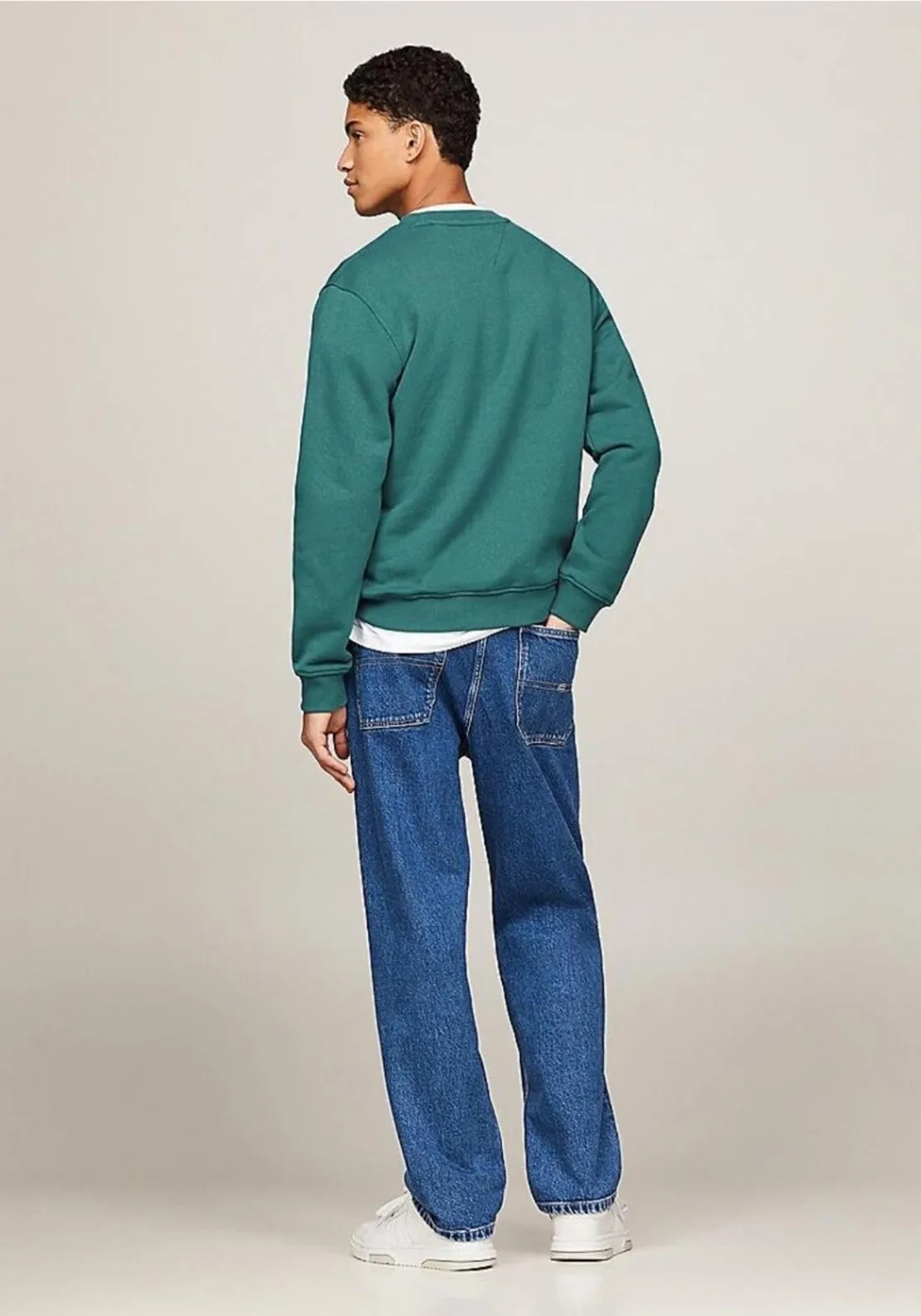 Tommy Jeans Badge Crew Neck Sweatshirt, Deep Seawater Green