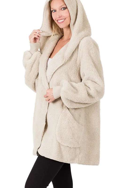 Ultra Soft Faux Fur Hooded Sweater (With Pockets)