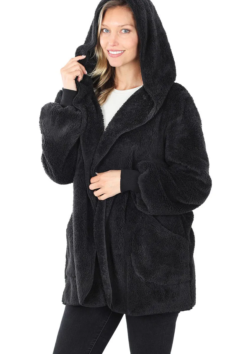 Ultra Soft Faux Fur Hooded Sweater (With Pockets)