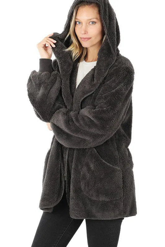 Ultra Soft Faux Fur Hooded Sweater (With Pockets)