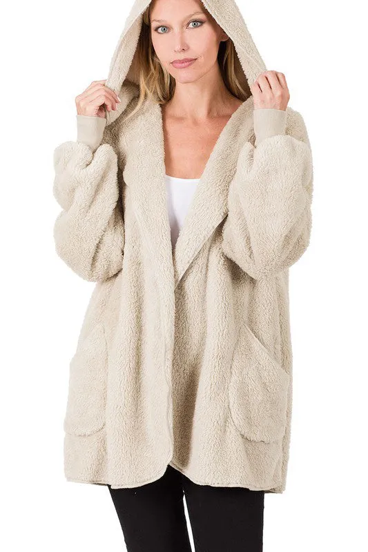 Ultra Soft Faux Fur Hooded Sweater (With Pockets)