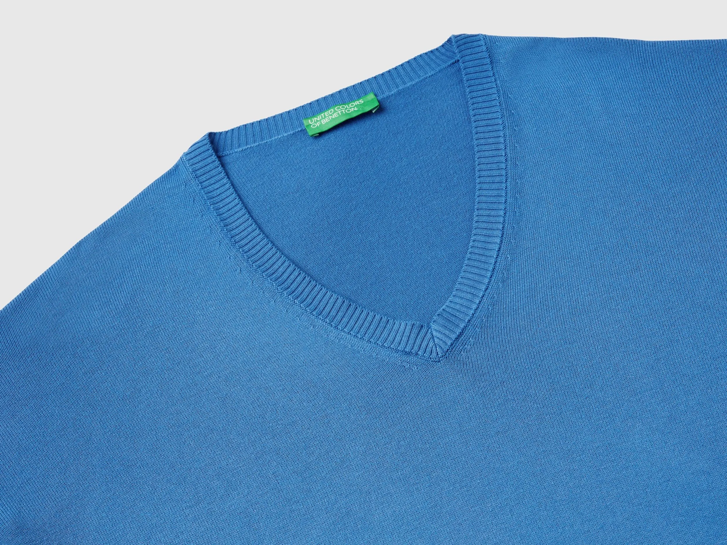 V-neck sweater in Modal® blend - Blue | Benetton