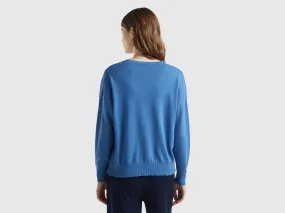 V-neck sweater in Modal® blend - Blue | Benetton