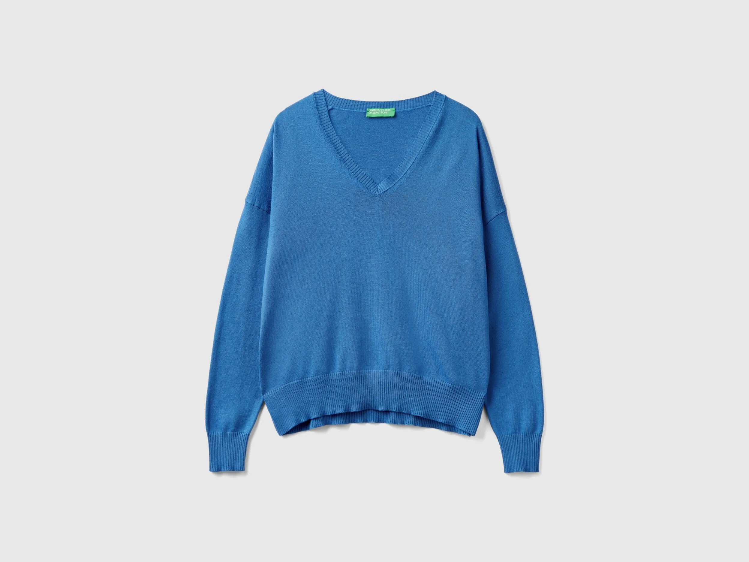 V-neck sweater in Modal® blend - Blue | Benetton