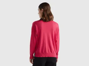 V-neck sweater in Modal® blend - Fuchsia | Benetton