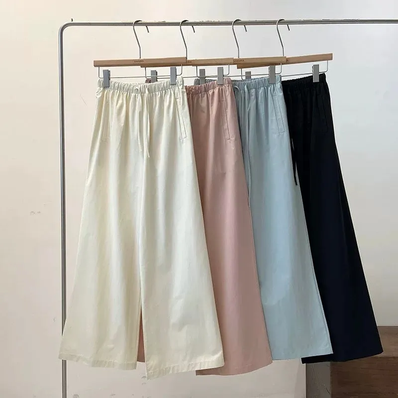 Vertical falling high-waist stretch blue wide-leg pants for women 2024 spring and summer new Korean style versatile slim casual 