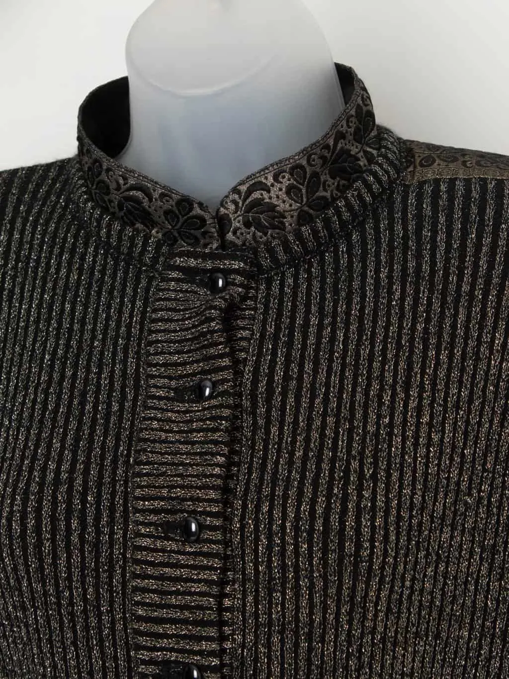 Vintage gold and black sweater with high floral collar, made in Italy – Medium